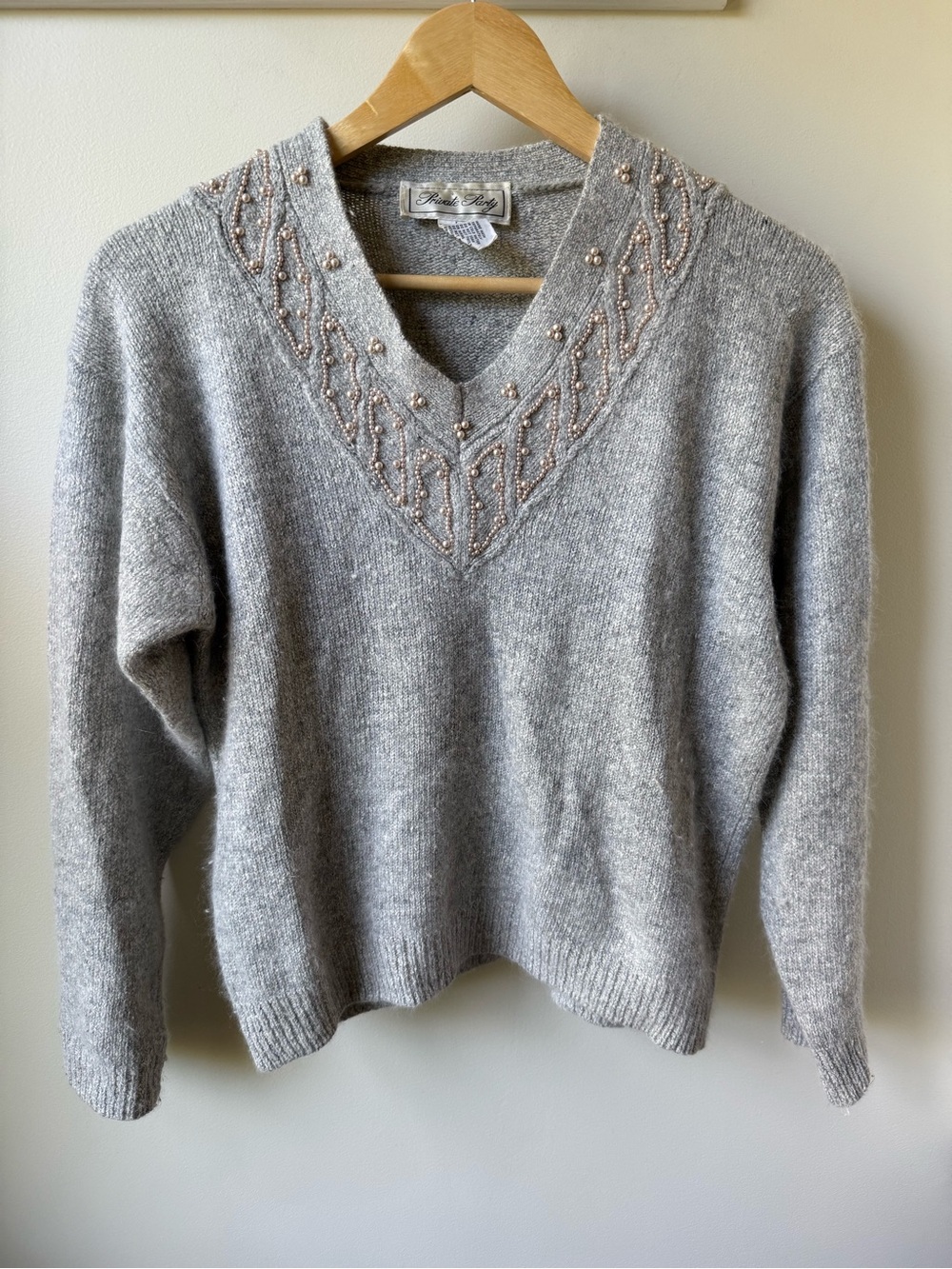 Vintage Beaded Silk Angora Lambswool Sweater Fairycore Old Money Grannycore L